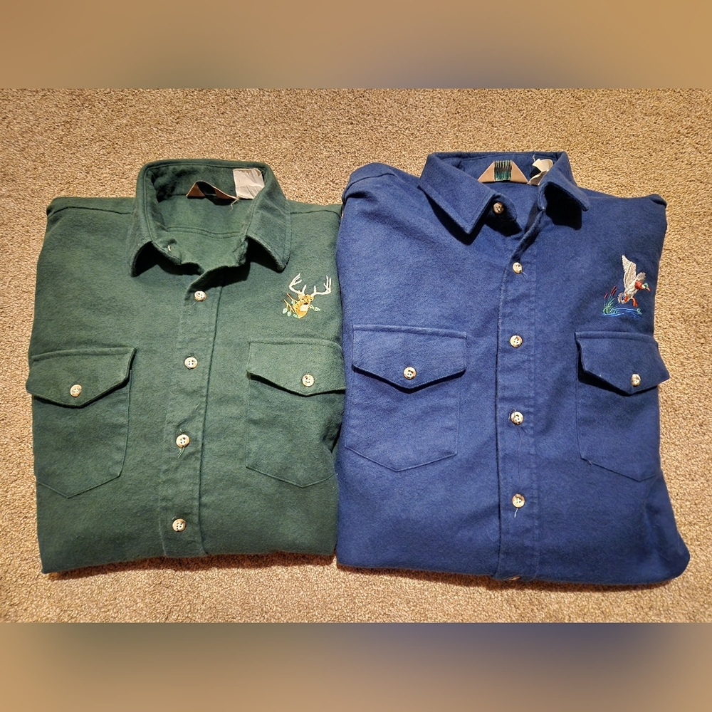 Vintage Lot Of 2 Winter Run Button Up Embroidered Shirts Size Large Tall